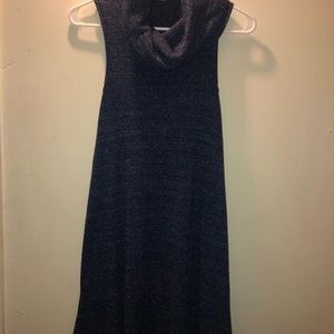 Cowl neck sleeveless sweater dress blue